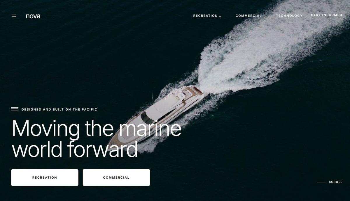 Nova — Electric Marine website screenshot
