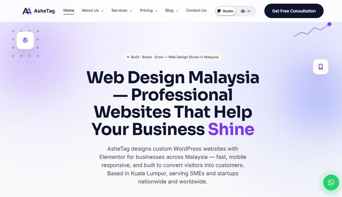 AsheTag — Web Design Studio website screenshot