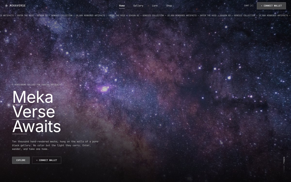 MekaVerse — Digital Art Gallery website screenshot