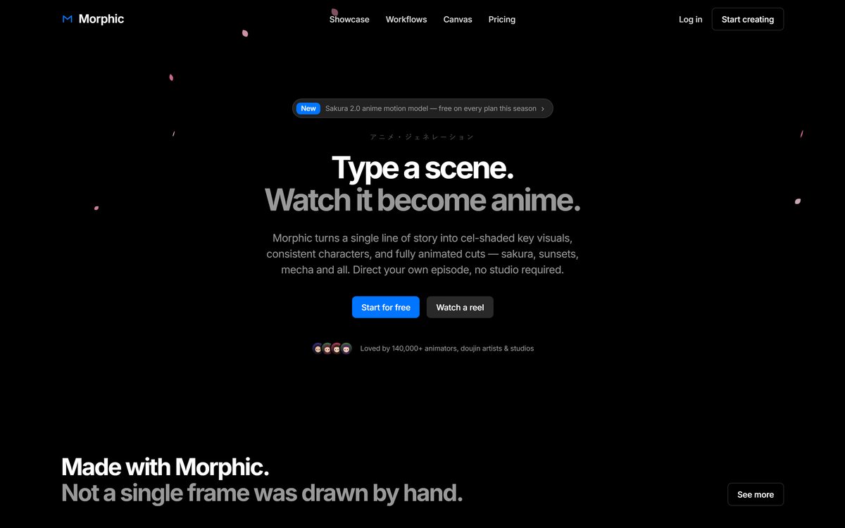 Morphic — Text-to-Anime website screenshot