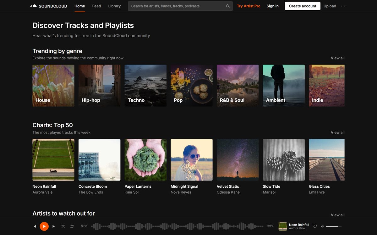 SoundCloud — Discover UI website screenshot
